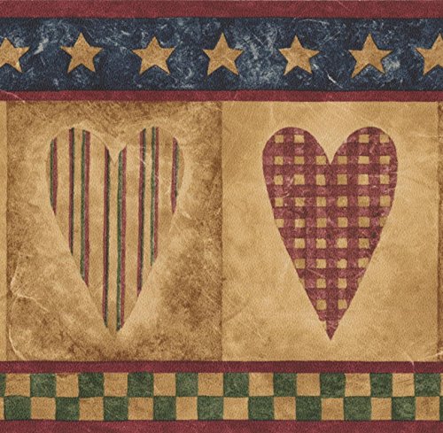 Norwall Vintage Checkered Striped Hearts Wallpaper Border Retro Design, Roll 15' X 5.25'' #TOP13