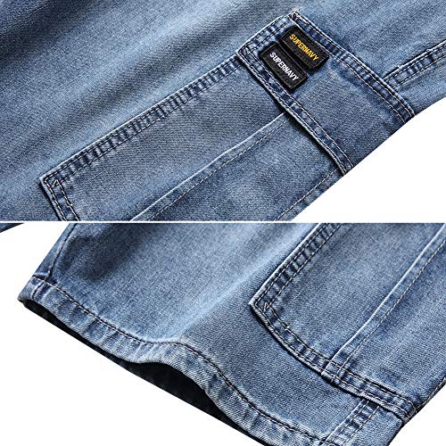 Longbida Men's Loose Fit Denim Cargo Shorts With Multi Pockets(Blue,38) #TOP4