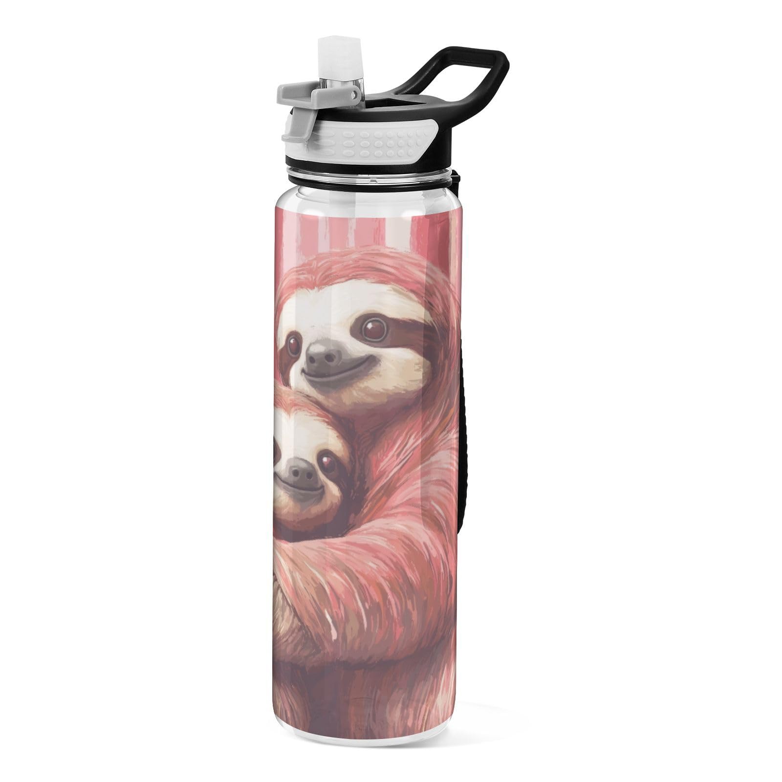 Grckit Sloths Love Water Bottle 32oz Tritan BPA-free Leak-proof Sports Water Bottle with Carry Strap for Hiking Camping Gym Outdoors