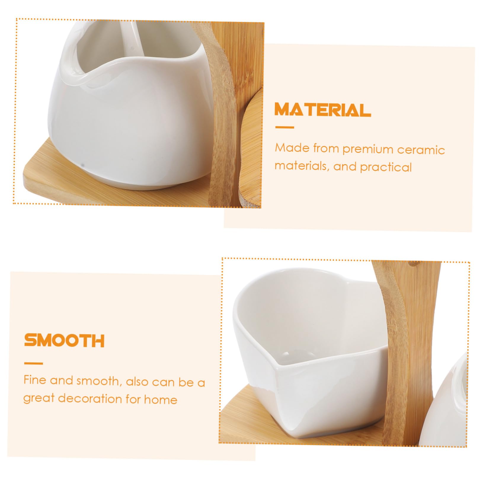 Healifty Azucarero y Jarra de con Cuchara y Bandeja de Bambú Juego para Crema y Azúcar Diseño Simple Duradero y Práctico para Hogar y Hotel