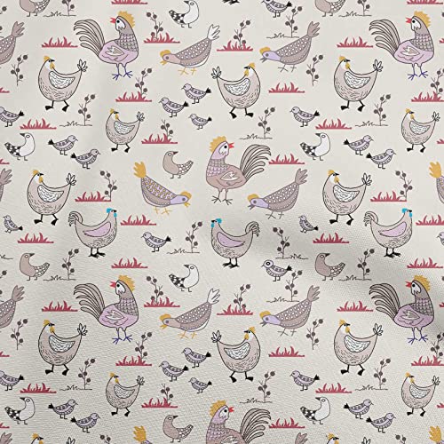 oneOone Georgette Viscose Beige Fabric Birds Rooster Dress Material Fabric Print Fabric By The Yard 42 Inch Wide