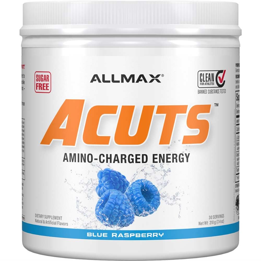 ALLMAX A:CUTS Amino-Charged Energy Drink, Blue Raspberry - 210 g - with Caffeine, Green Coffee Extract, L-Carnitine & 2000 mg of Taurine - Sugar & Gluten Free - 30 Servings