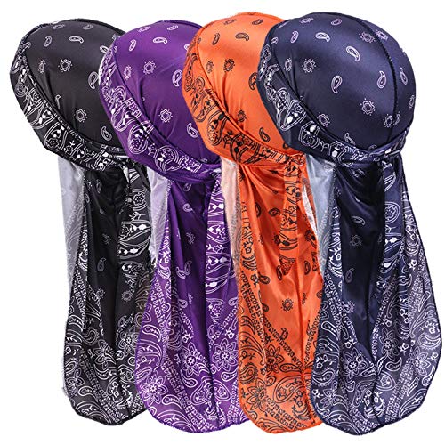 Qianmome Durag Skull Cap Cotton Biker Motorcycle Bandana Head Wrap Du Doo Do Rag Rags, Satin-5pcs Style E, M