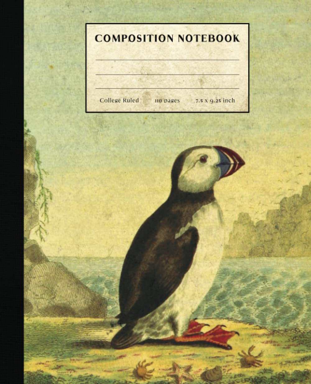 Puffin Composition Notebook: Vintage Style College Ruled Paper Notebook for Home School College or Work. Gift for Students & Teachers. Cute Puffin Art Cover