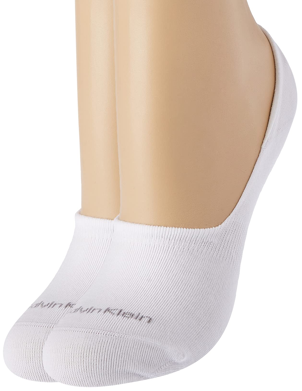 Calvin Klein Women's White Cotton Logo No Show Socks 2 Pack Footie, 39/42