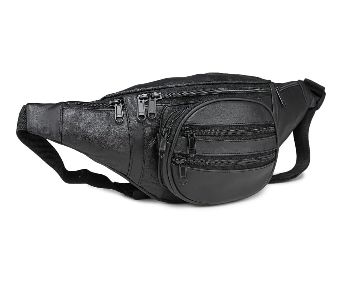 Stylish Real Leather Black Waist Bag Elegant Style Travel Pouch Passport Holder with Adjustable Strap(246_Black)-image-15