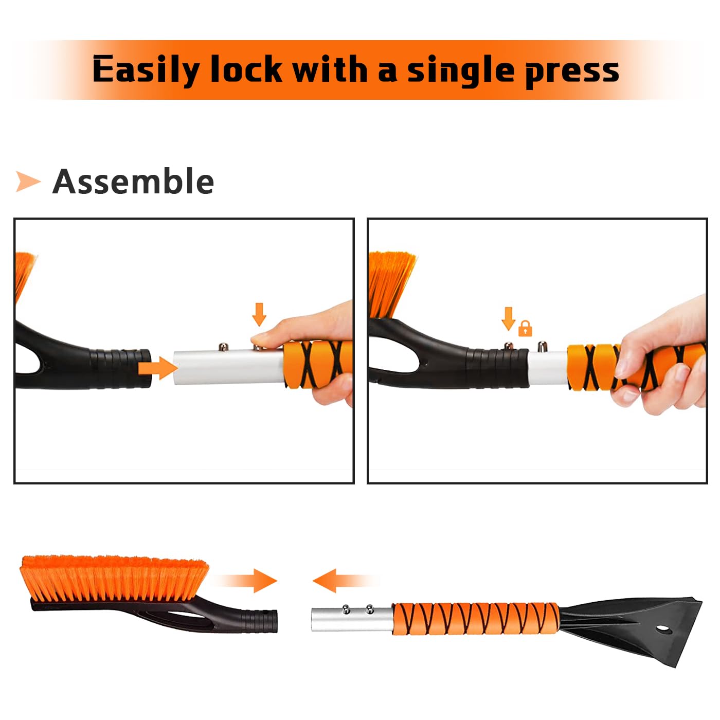 PLACHIDAY Snow Brush & Ice Scraper, 27 Inch, Ice Scrapers for Car Windshield, Detachable Snow Removal Tool with Ergonomic Foam Grip for Cars Trucks Suvs (Heavy Duty Abs, PVC Brush)