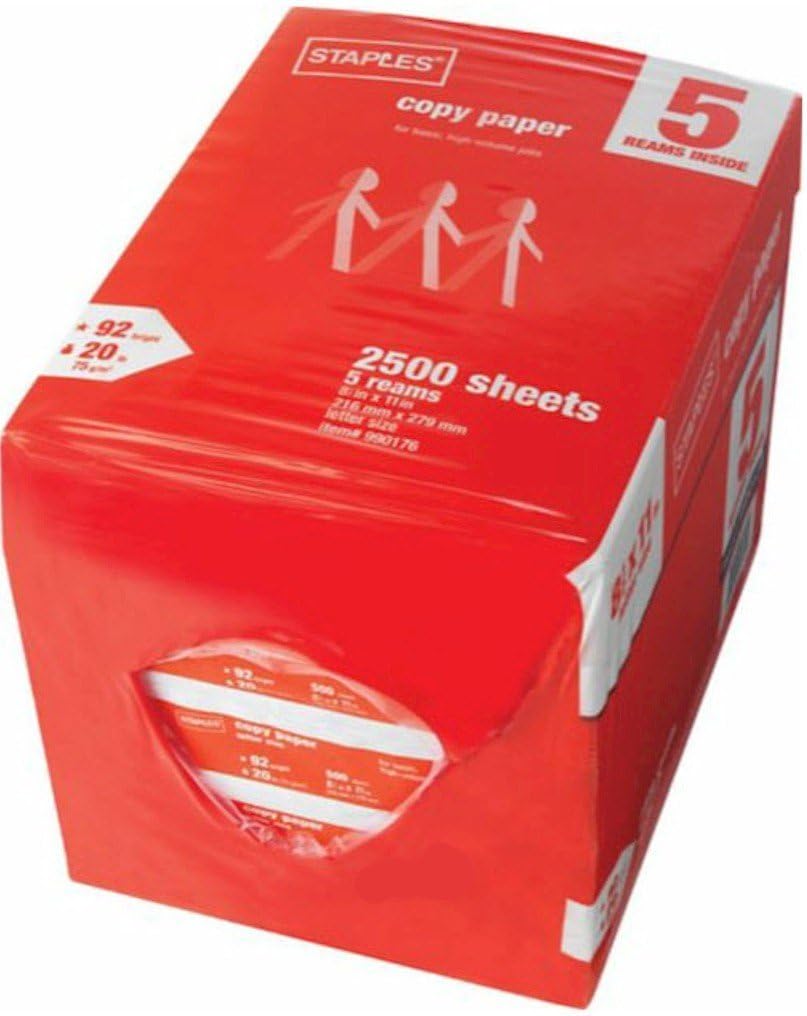 Staples Copy Paper, 2500 Sheets 5Ream Case, White Multipurpose Paper Office