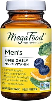 Men's One Daily - Multivitamin for Men with Zinc, Selenium, Vitamin B12, Vitamin B6, Vitamin D & Real Food - Immune Support Supplement - Muscle and Bone Health - Vegetarian - 60 Tabs