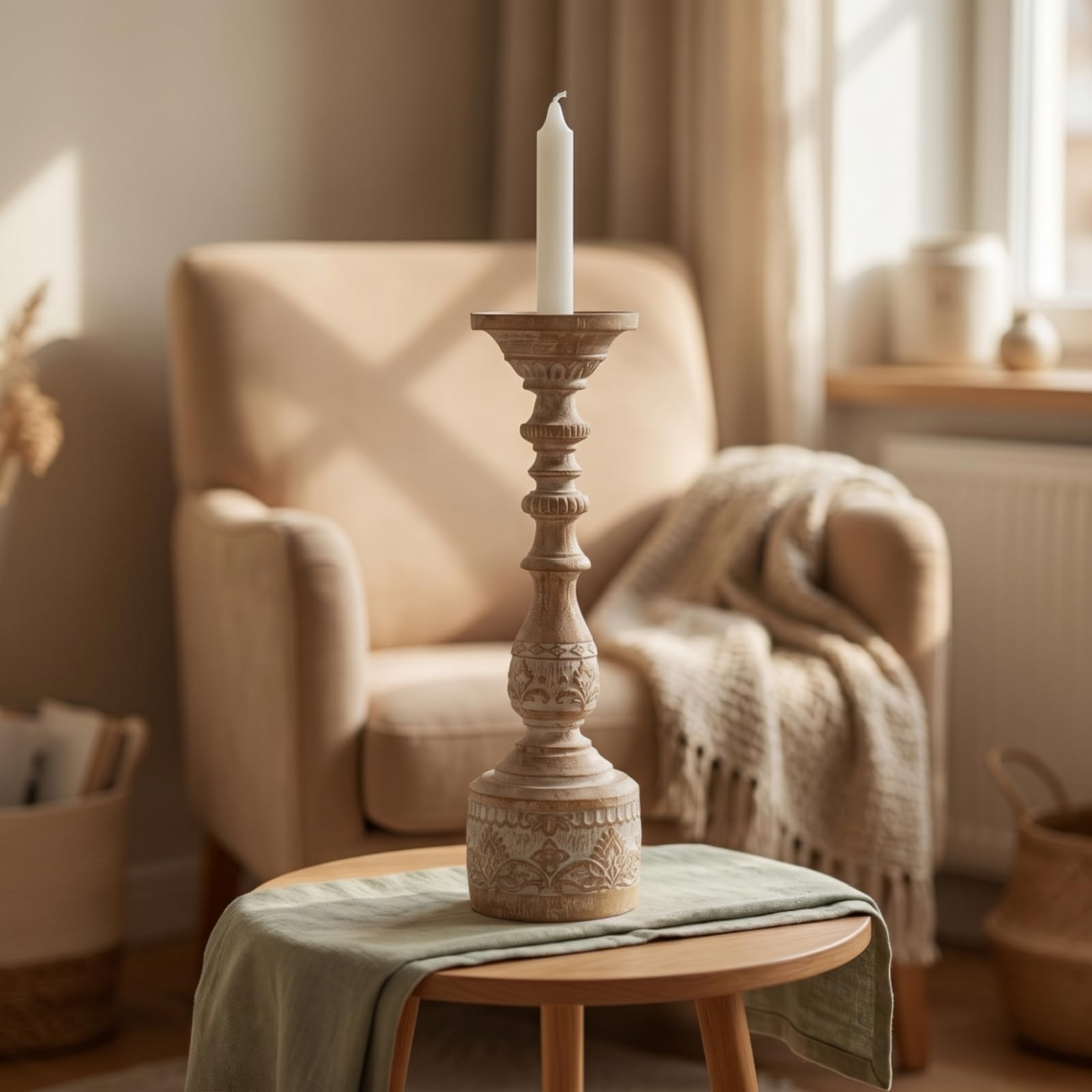 Portacandela in Resina Rustico Candelabro a Colonna Decorativo Candeliere per Matrimonio, Servizio Fotografico, 13 13 43.5 Cm