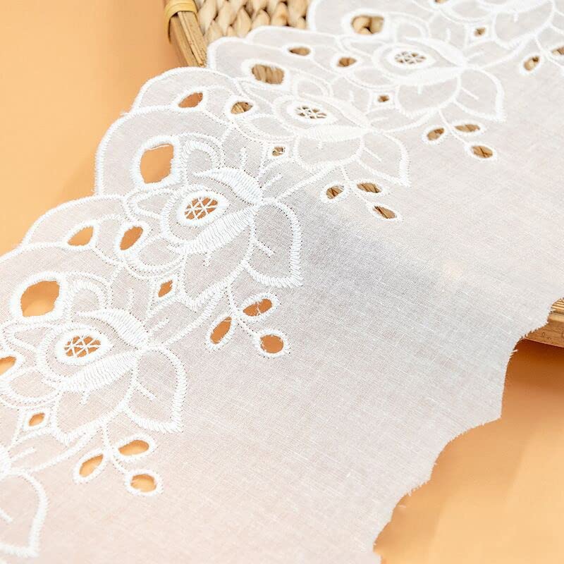 Tissu en dentelle de coton blanc brodé ruban garniture de 12.3cm pour accessoires couture