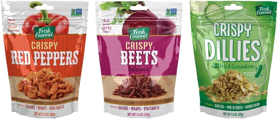 Perfect for Salads, Snacks, and Toppings – Crispy Balsamic Beets, Crispy Red Peppers & Pickle-Flavored Crispy Dillies – 3.5 oz Each (3-Pack) Variety Pack