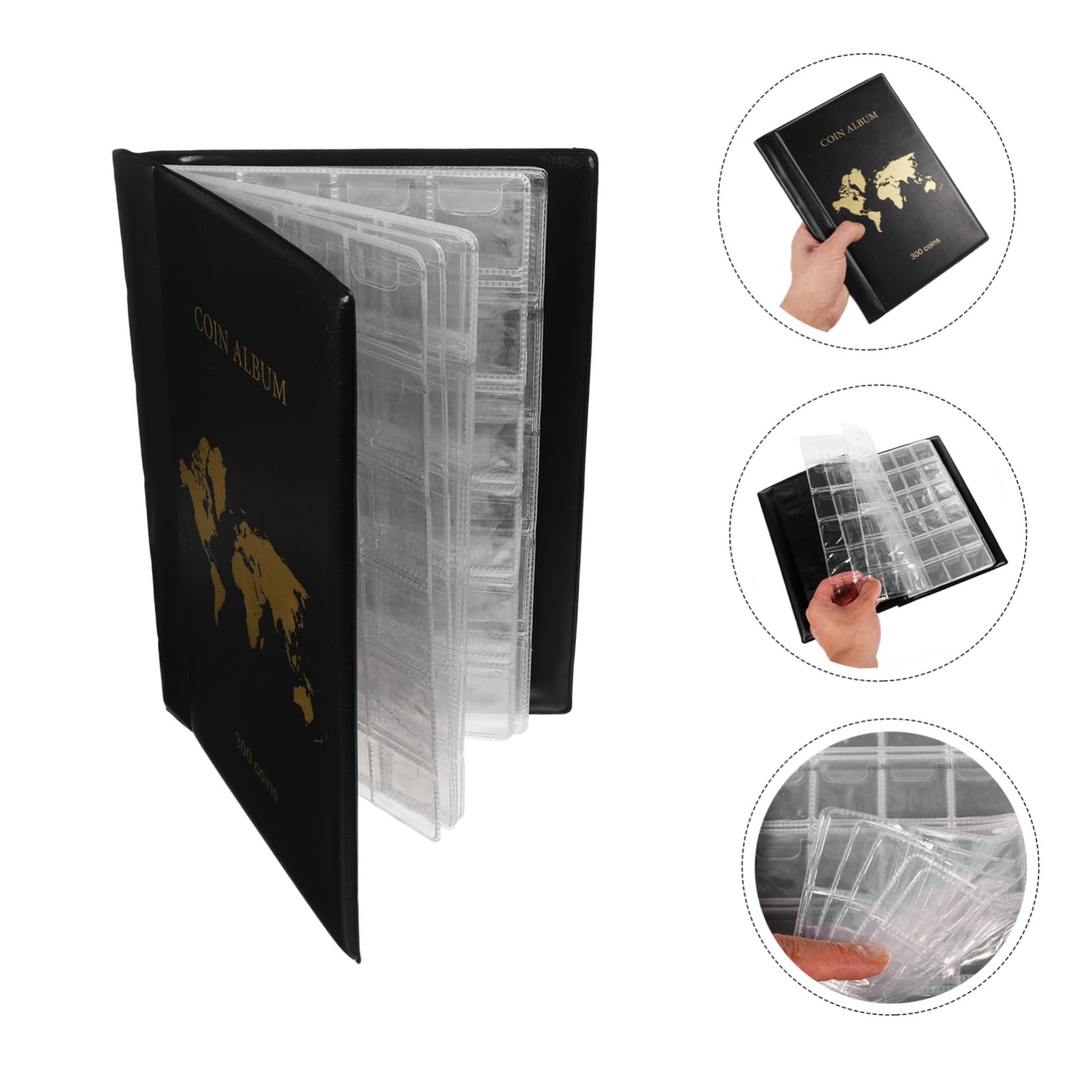 BESPORTBLE Álbum de Colección de Monedas 300 Bolsillos PU PVC