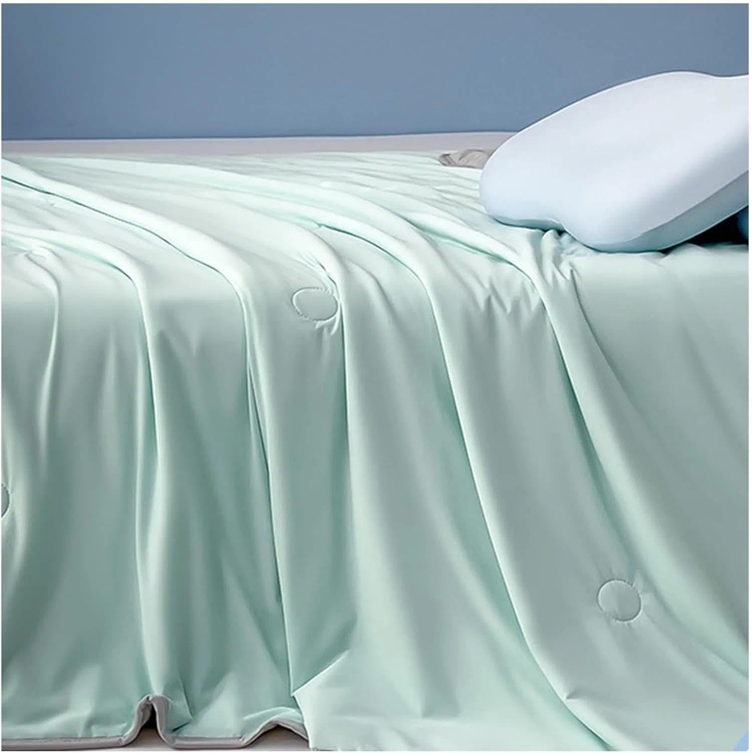 Kühldecke Bett aus Eisseide – Selbstkühlende Sommerdecke, Leicht, Atmungsaktiv, Dünn, Schlafdecke für Sommer(Hellgrün,200 * 230cm)