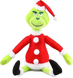 HYZMSZA Christmas Cuddly Toy, 32 cm Santa Grin Dog Plush Doll with Christmas Hat, Green, 3 Plush Toy as Throw Cushion, Soft Toy, Christmas Elf Gift for Children, Xmas Decoration (B)