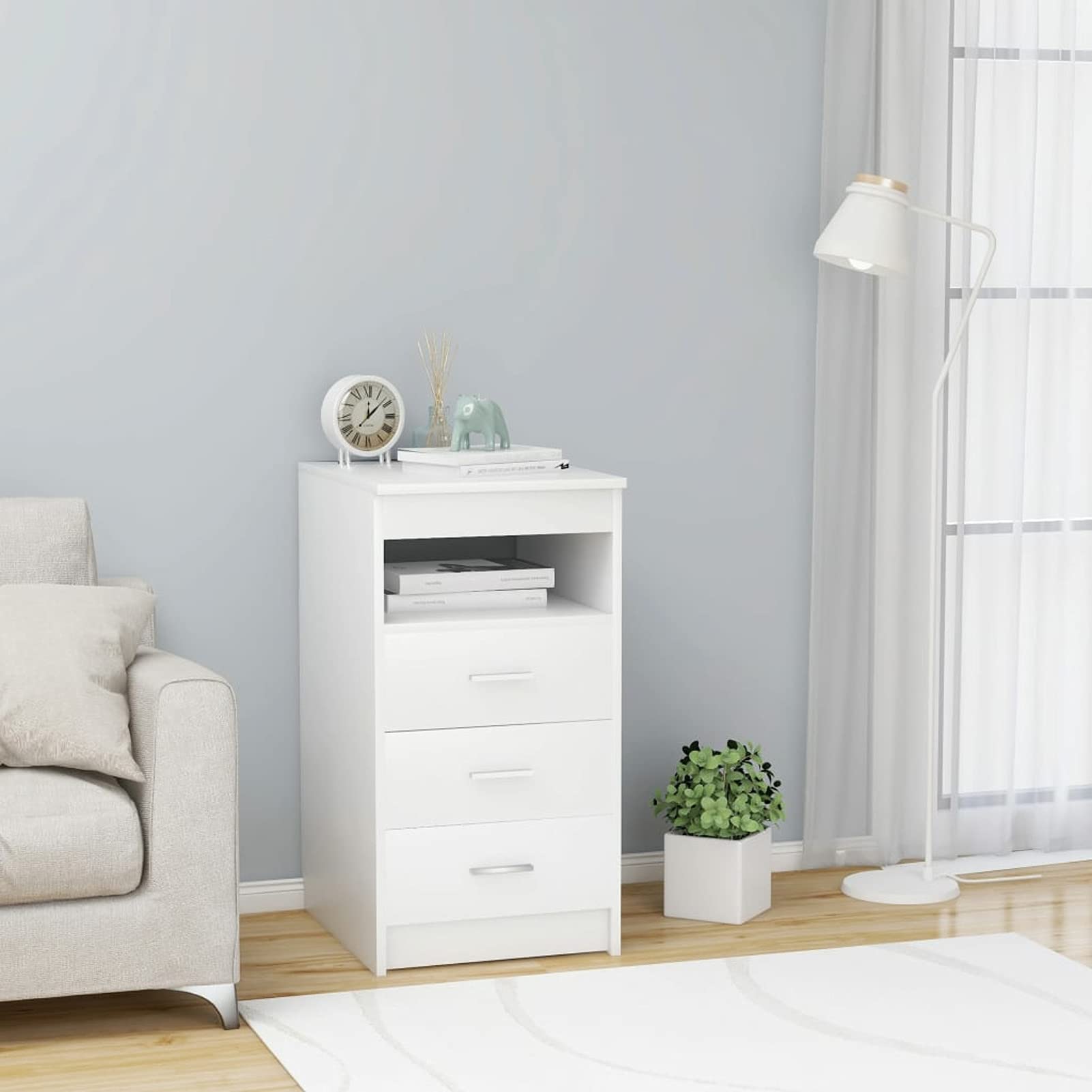 Homgoday Commode blanche 40 x 50 x 76 cm en bois multicouche, peu encombrant, armoire d'extérieur, mobilier extérieur, balcon pour salon, bureau, chambre à coucher, salle de bain