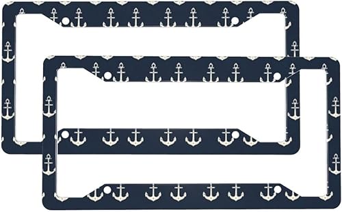 2 Pcs Car License Plate Frames for Women Men - Vintage White Anchor Print Aluminum Solid License Plate Cover for Car Accessories for Women Men with