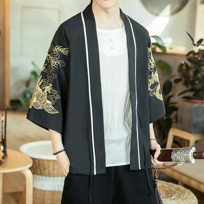 Embroidery Kimono Cardigan Men Japanese Male Summer Beach Kimono Outerwear4