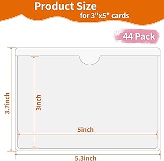 44 Pack Labels for Storage Bins, 3×5 Inches Index Card Holder Organizer, Clear Adhesive Pockets, Plastic Label Holders for Tote Library Card Bins Box Drawer Classroom Organization