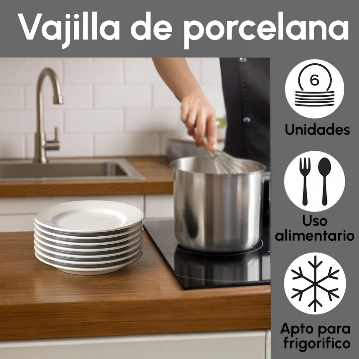 UNIMASA - Juego de 12 platos de postre redondos blancos de porcelana de 19 cm. Configura tu vajilla completa moderna para 12 personas a tu gusto