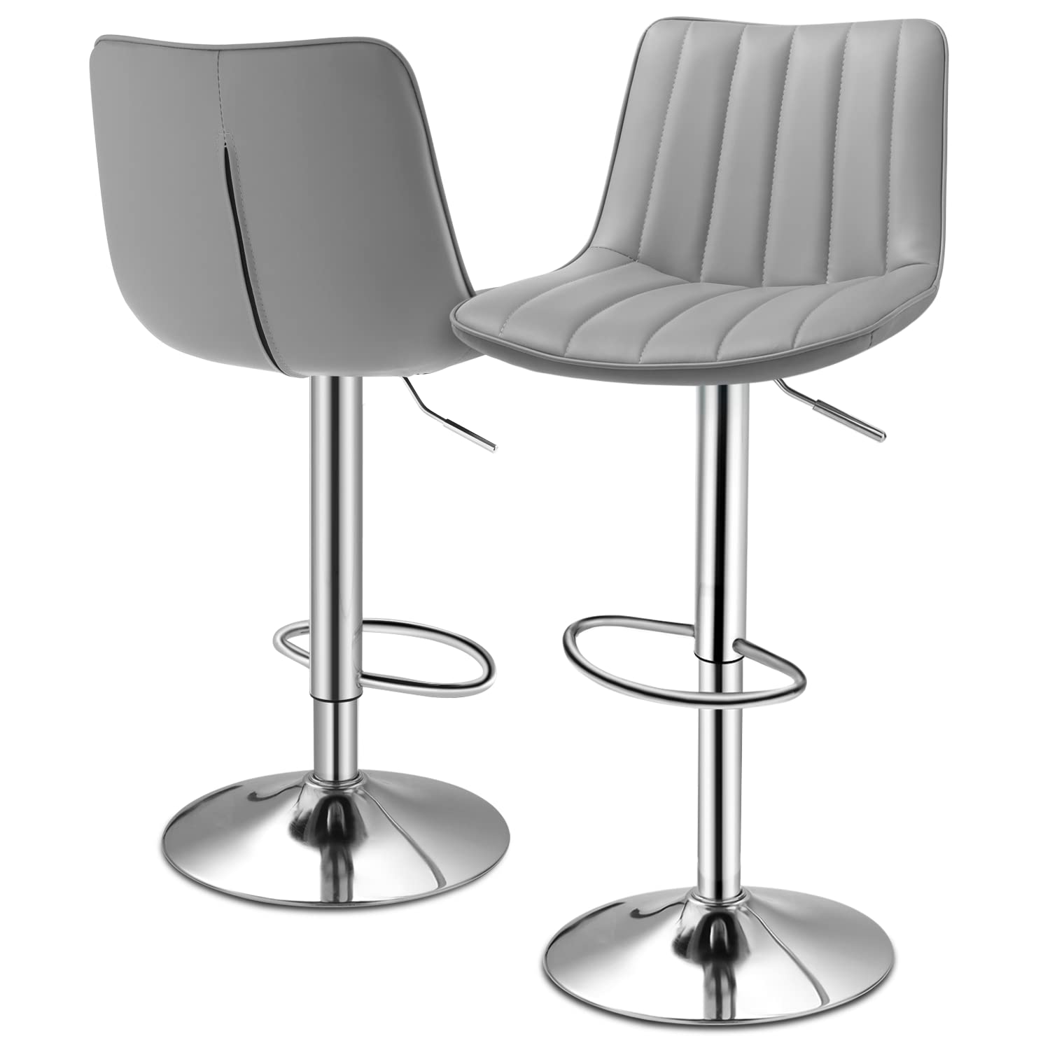 MoNiBloom Swivel Adjustable Bar Stools Set of 2 PU Leather with Padded Back and Footrest Counter Height Modern Barstools for Pub Kitchen Chairs, Grey- 2 BOXES, 4 CHAIRS