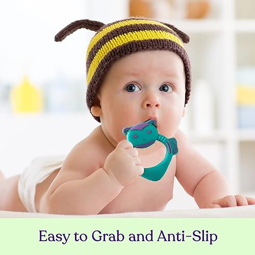 Miniatura 3 de Juguetes de dentición para bebés recién nacidos, bebés de 0 a 6 meses, mordedores de silicona para bebés de 6 a 12 meses, sin BPA (abeja, morado y