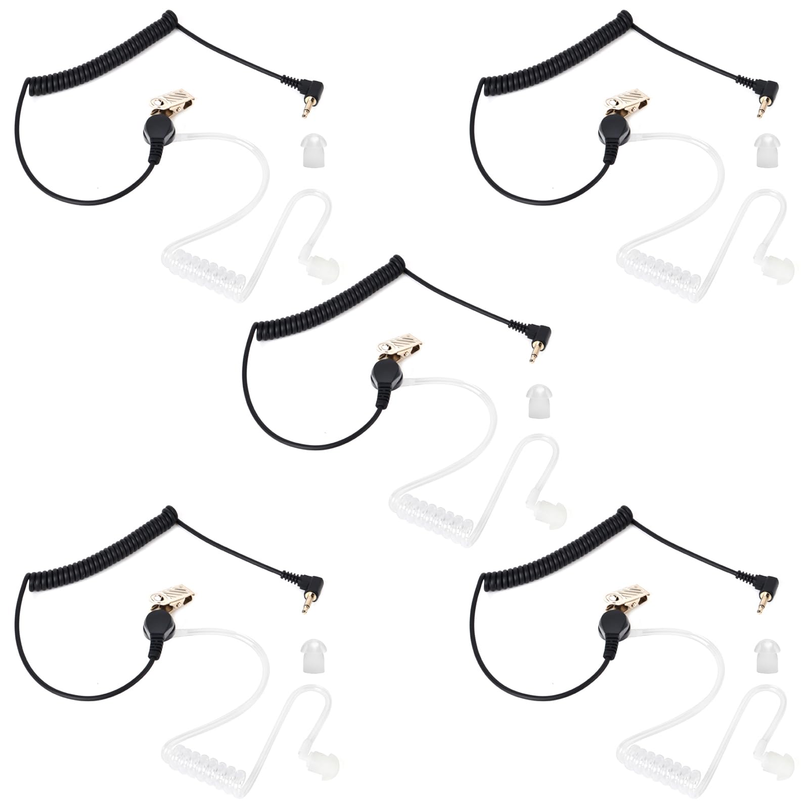 UAYESOK Schallschlauch Ohrhörer 3,5mm Hören Only, 1 Pin In-Ear Funk Kopfhörer Headset Security Hörschlauch mit Ohrstöpsel Transparent inkl. Halteclip für Motorola Kenwood Yaesu Funkgerät (5 Stück)
