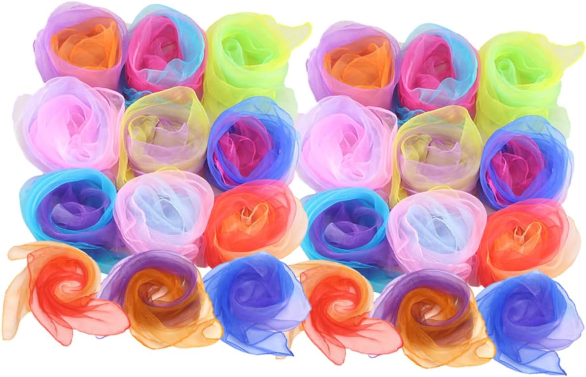 24pcs Gradient Color Juggling Scarves for Boy Girl Performance Soft Lightweight Dance Scarves for Boys and Girls for Decoration and Stage Props Random Colors