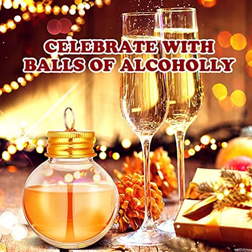 Christmas Booze Balls Christmas Fillable Booze Tree Ornaments Water Bottle Bulbs Shape Plastic Clear Christmas Ornaments Pendant Ball Bell for Home Party Decor Supplies (Gold Lid, 18)