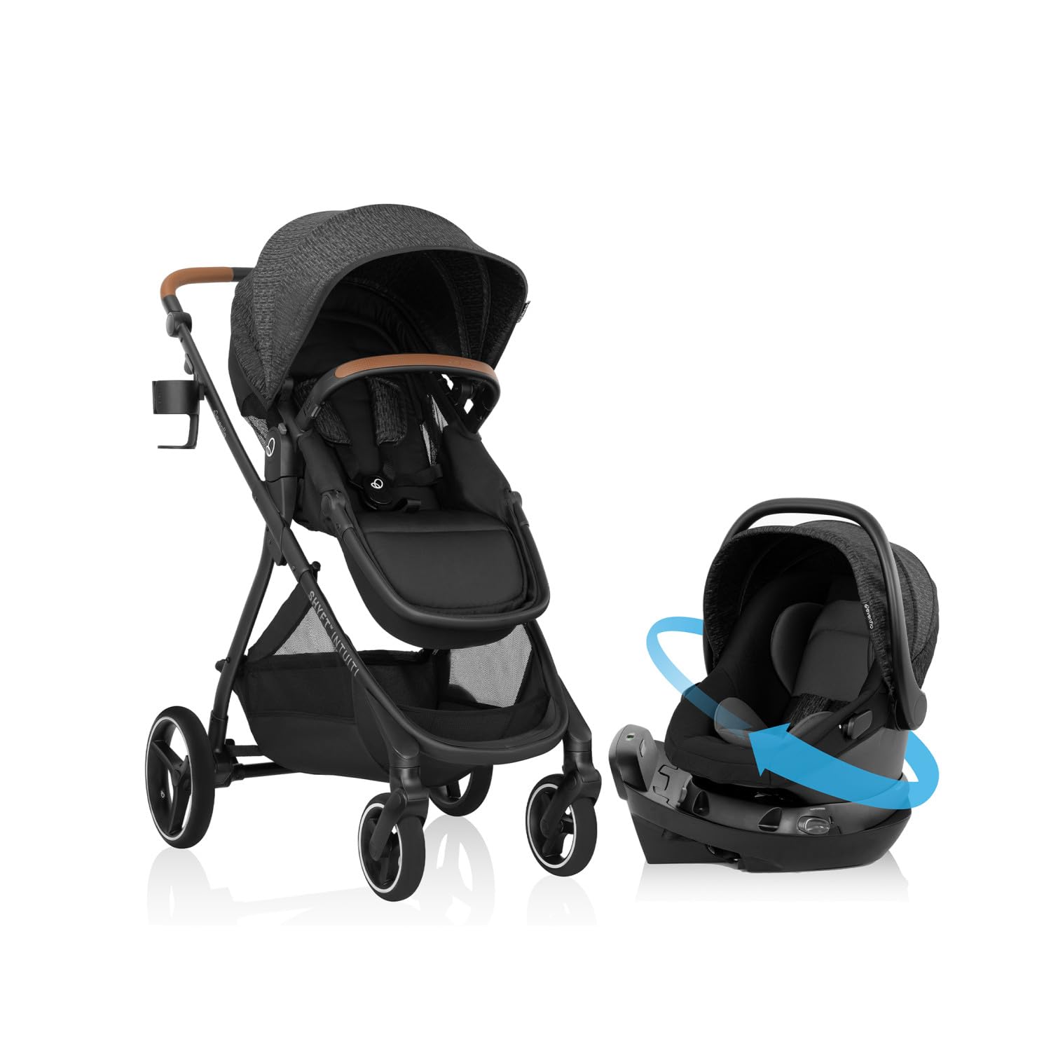 Evenflo Shyft Intuiti Travel System with Revolve180 LiteMax™ NXT Rotating Rear-Facing Lightweight Preemie and Infant Car Seat 3-30 lbs. (Black Shale)