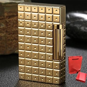 Vintage Butane Gas Lighter, Carved Copper Lighter, Side Pulley Ignition Piano Tone Lighter, Adjustable Flame Size Refillable Torch Lighter, Suitable for Mens Father Husband Gift CollectionGold