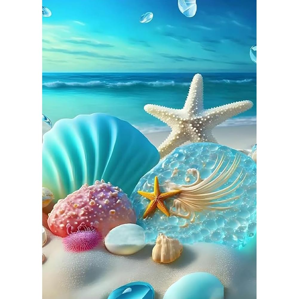 LMBADA 5D Seashells Diamond Painting Kits for Adults, Beach Diamond Art Kits for Adults, Round Full Drill Painting DIY Dot Gem Crafts Home Wall Decor Gift 30x40cm (12x16 Inch)