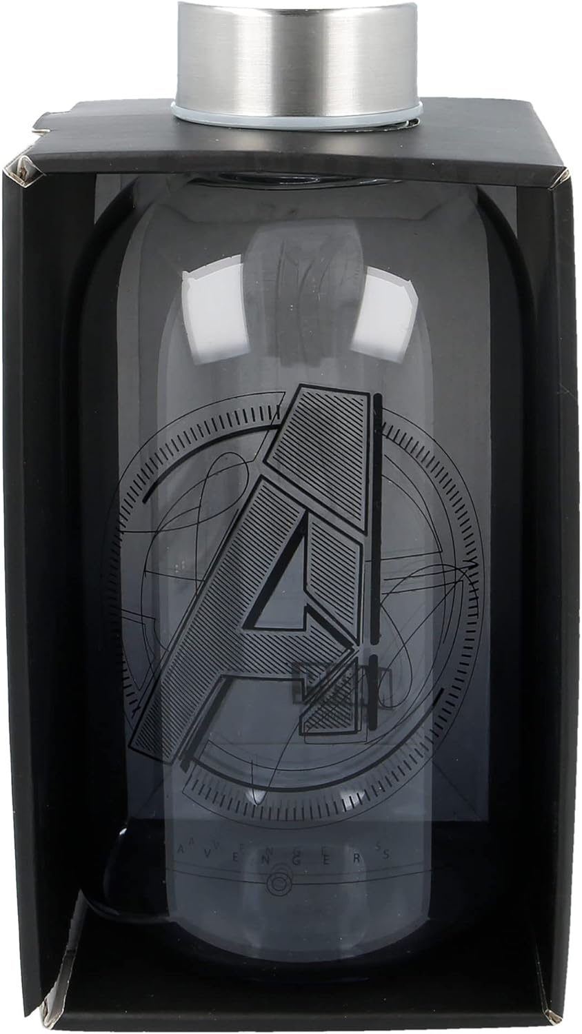 Stor Small Glass Bottle 620 ml Marvel Black, Medium