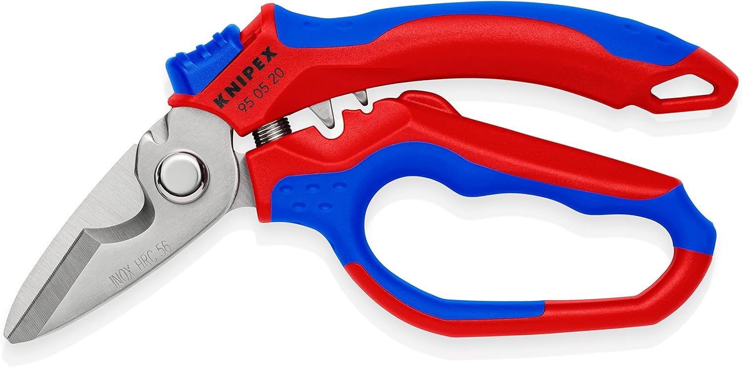 KNIPEX Angled Electricians' Shears Mirror Polished with Multi-Component Grips, Glass Fibre Reinforced Plastic 180 mm, 95 05 20 SB