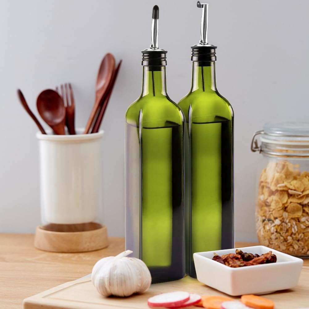 Showvigor Oliera Salvagoccia, 500ML Dosatore Olio con Imbuto e Dosatore Oliera da Tavola per Cucina e BBQ (Verde)