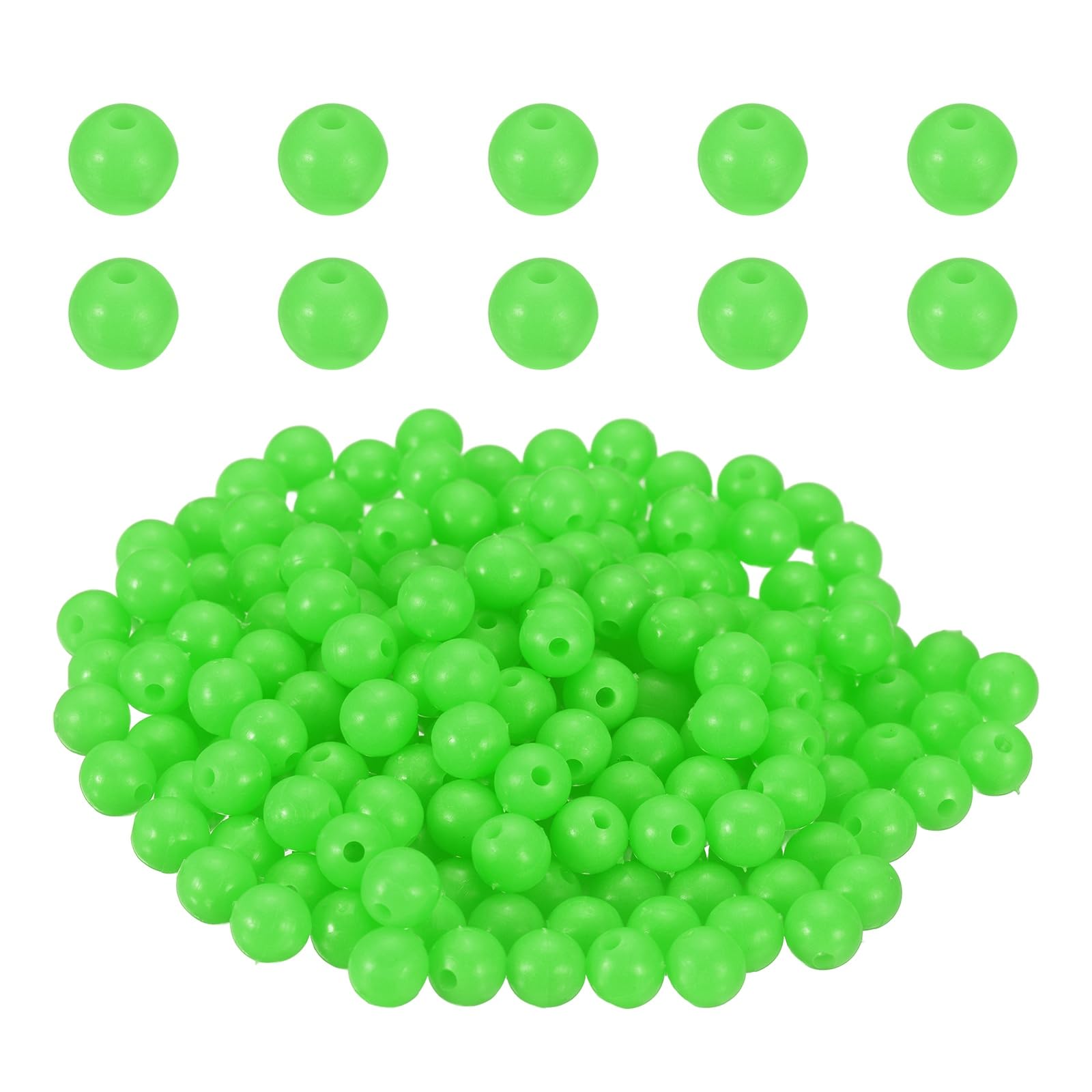 YELARXI 250 Pcs Glow Fishing Beads, 7mm Plastic Luminous Round Hard Bait Egg Lure Rigs Freshwater Saltwater for Fishing Rigs for Catfish Rig Outdoor Tackle Tool, Green