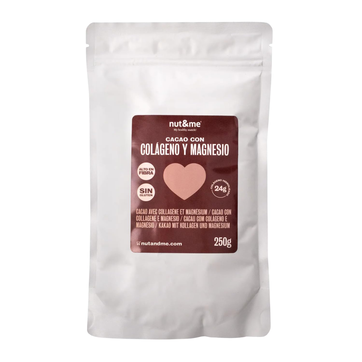 Nut&me Cacao con colágeno y magnesio 250 gr, alto en magnesio, hierro, potasio, keto, sin gluten