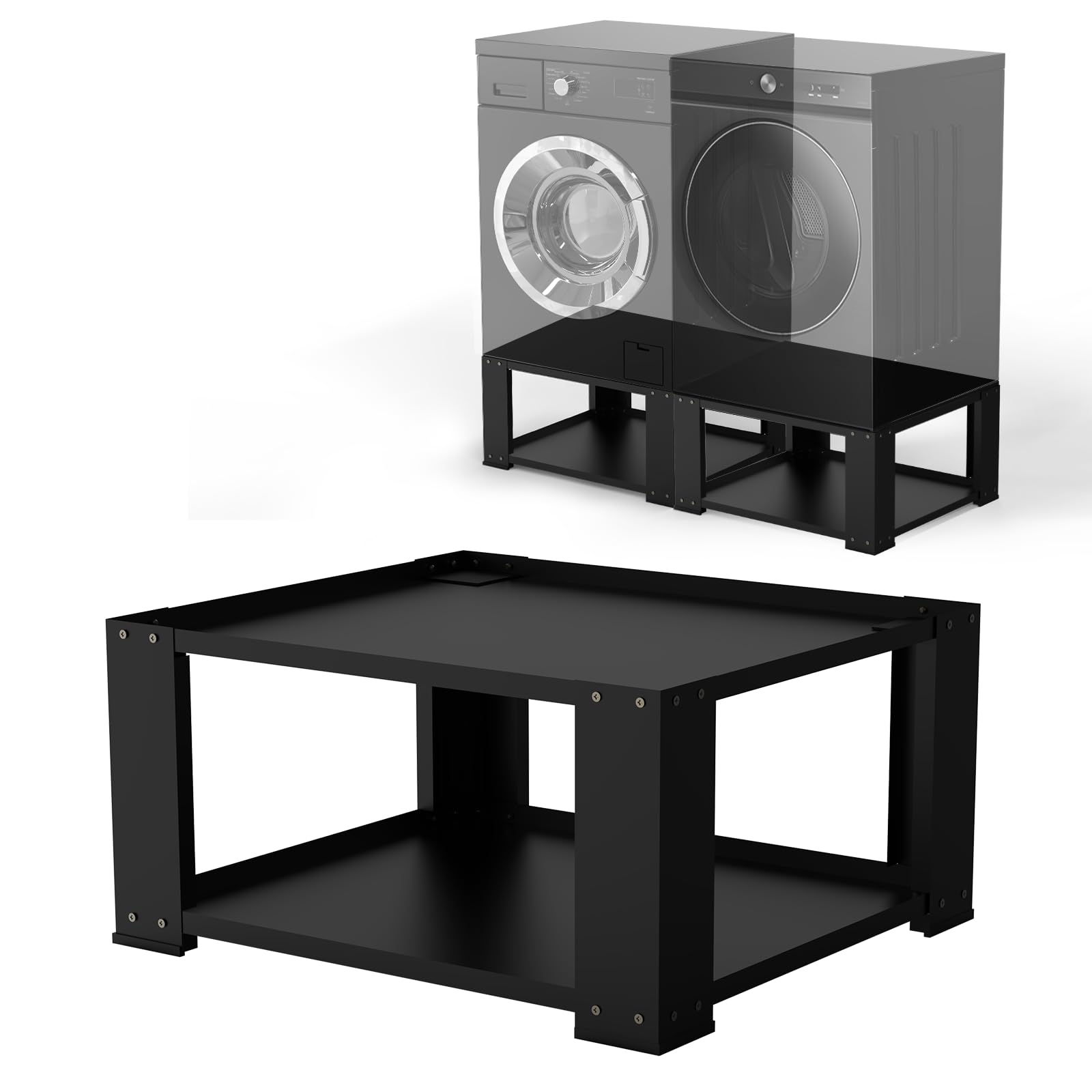 SKM Universal Washer &amp; Dryer Pedestal for 27" &amp; 28" Machines | Heavy-Duty Steel, 700LB Capacity | 15.7" Height, Anti-Slip &amp; Shock-Absorbing, Black