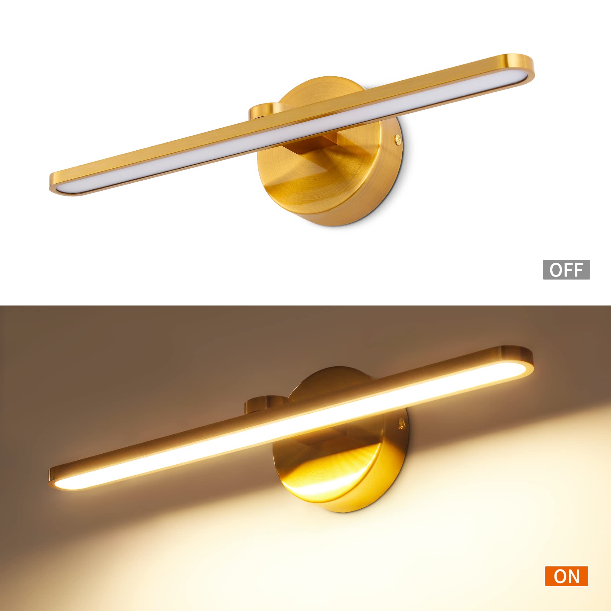 MantoLite Aplique LED latón pulido, Aplique para lámpara de cabecera, iluminación de cuadros 40CM 12W luz de espejo de baño IP44 3000K, luz de lectura Iluminación interior