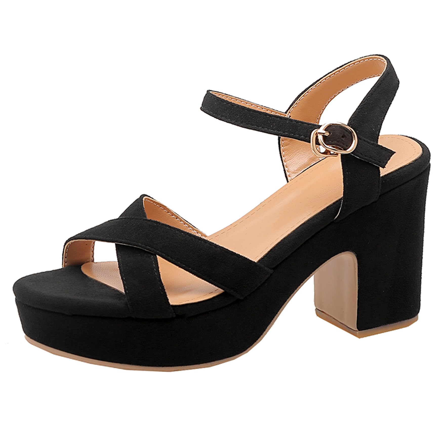 Sandali da Donna, Sandali Punta Aperta con Tacco Alto Fibbia Sandali Estivo Tacco Chunky Sandali con Cinturino Alla Caviglia con Plateau, Numero 33-41