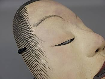 Amazon.co.jp: 【骨董古典芸能美術】古い木彫能面在銘女面男面小面能楽