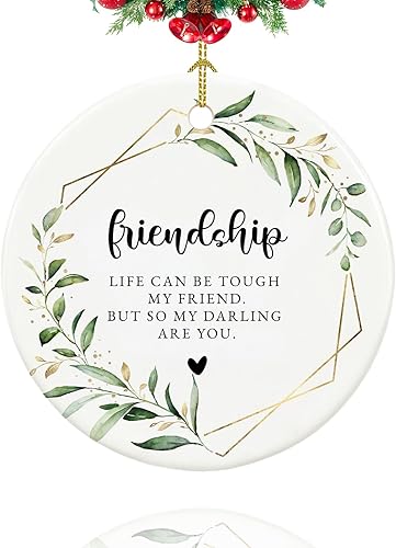 Adornos de amistad 2024, adornos de amigas para mujeres, regalos de amistad para mujeres, adorno de Navidad de cerámica de 2.9 pulgadas 2024