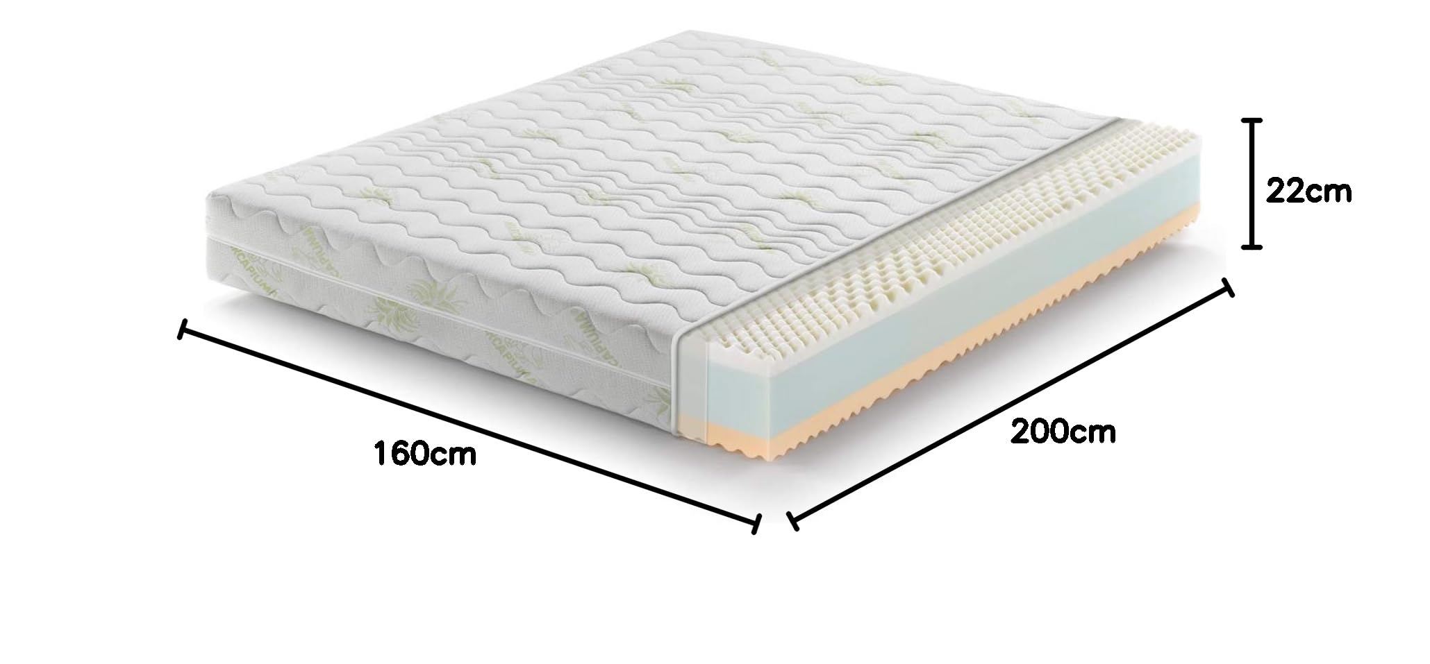 Marcapiuma Materasso Matrimoniale Memory 160x200 alto 21 cm RAINBOW H2 Medio Dispositivo Medico Ortopedico Massaggio Relax Rivestimento ALOE VERA Sfoderabile Antiacaro Traspirante 100% Made in Italy