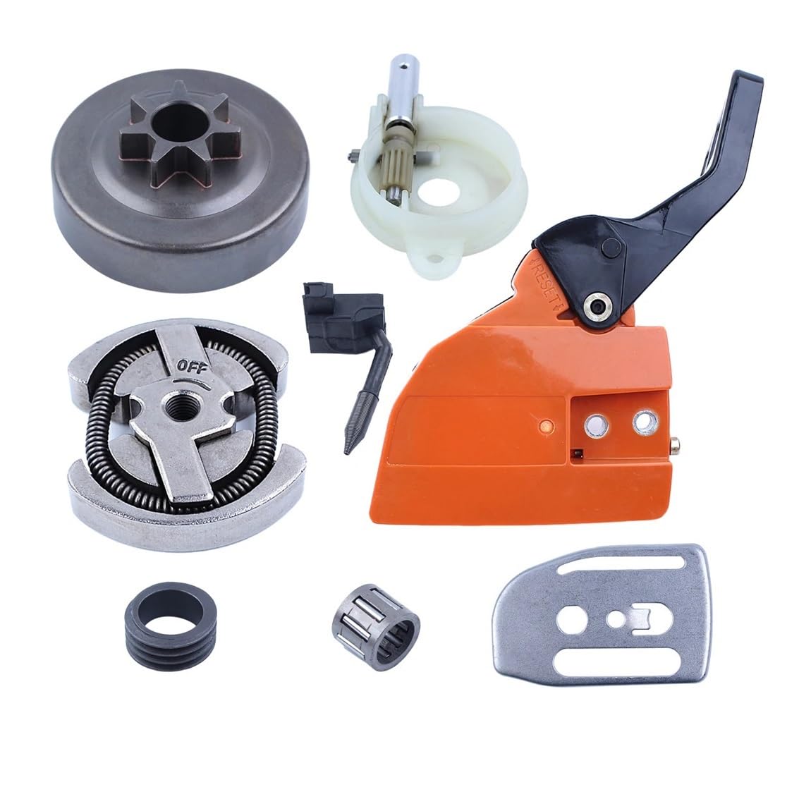 Kit de bomba de aceite, tambor de embrague, tapa de piñón de freno de cadena, compatible con Hus 136137141 y 142 motosierras, placa de barra de engranajes en espiral. accesorios para cortacésped