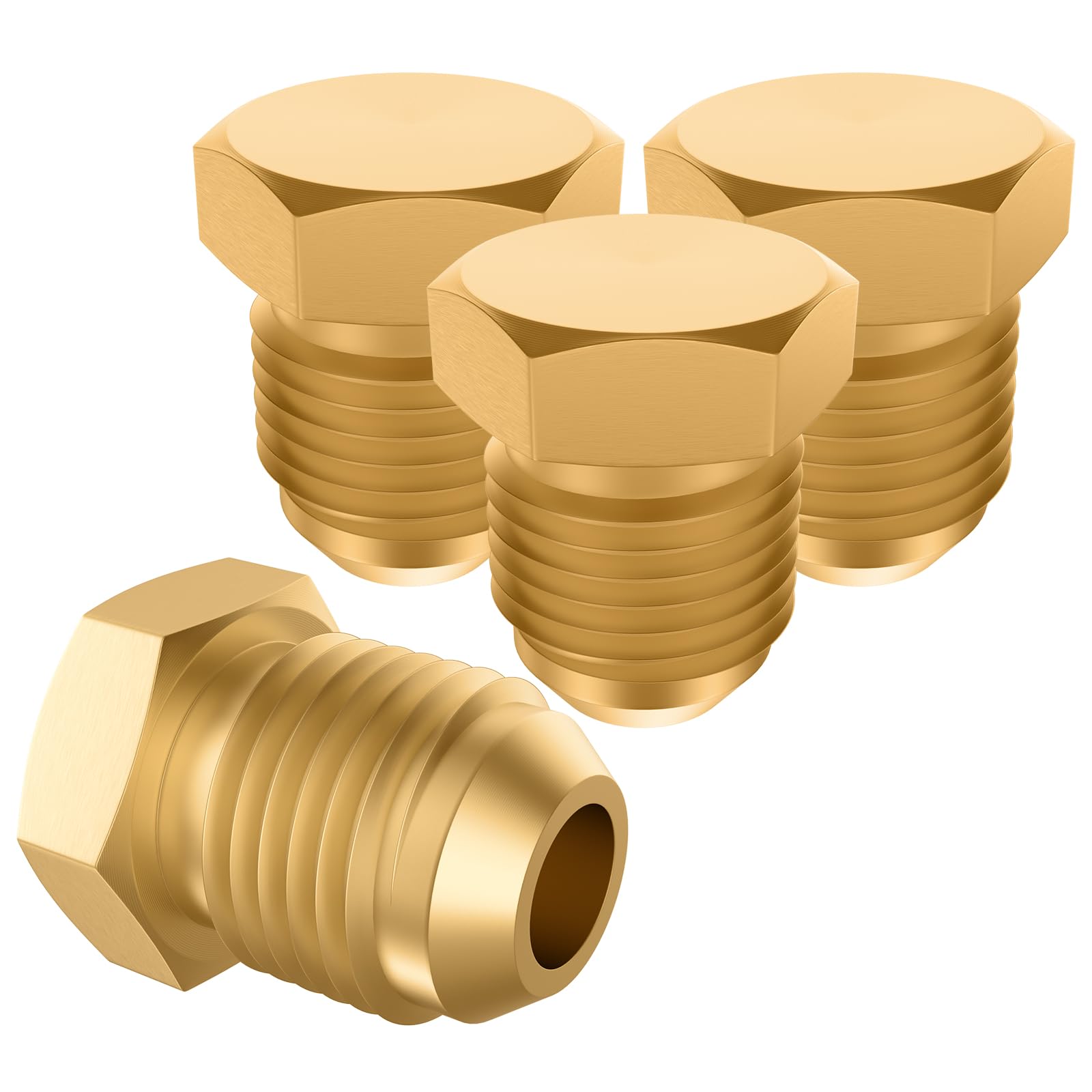 SDTC TechBrass Flared Plug 3/8" Tube OD, SAE 45 Degree Flare Tube Fitting Seal Plugs, Outer Hex Thread Socket Plug Gas Fitting, 4 Pack