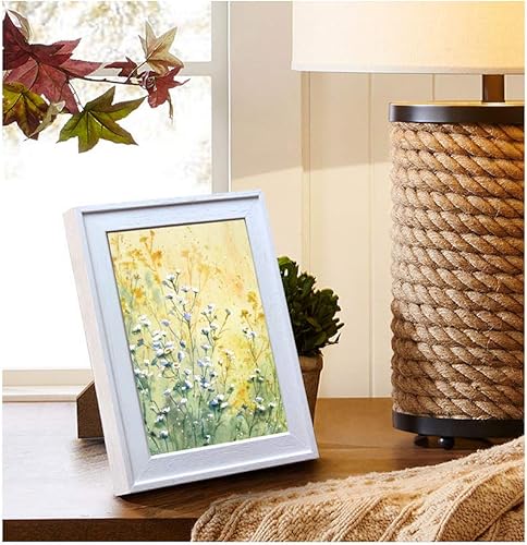 Miniatura 4 de Tiffanini Marcos modernos de madera maciza auténtica para pared y mesa, de 5 x 7 pulgadas, color blanco