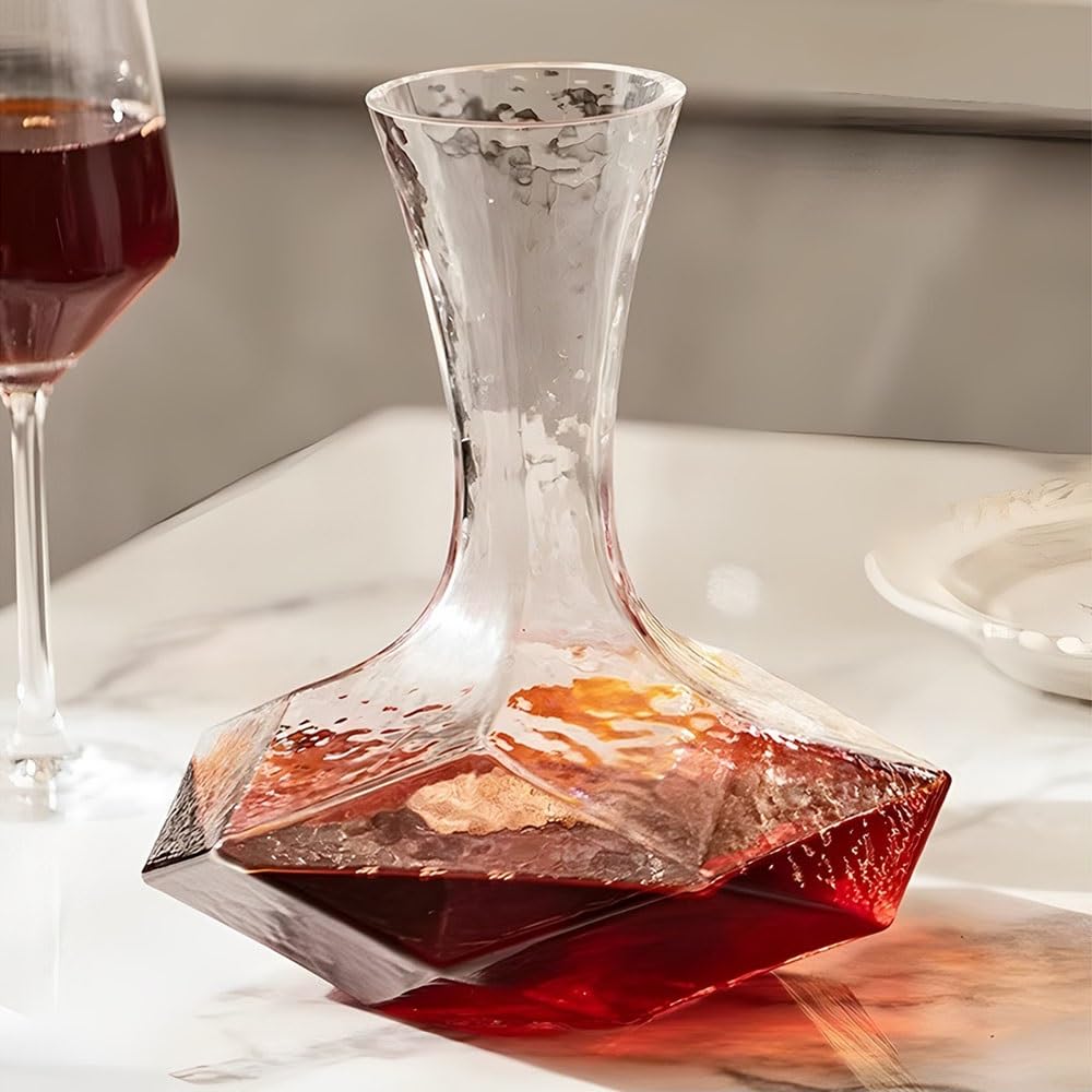Karafka do wina 1450 ml teksturowany szklany dekanter do wina z geometryczną podstawą, napowietrzacz domu, jadalni i wystroju baru Akcesoria do wina