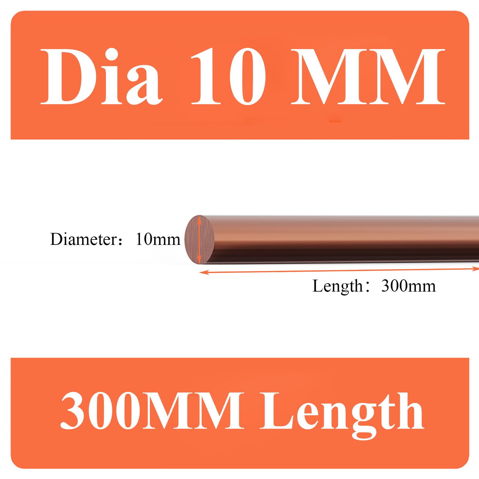 COYOUCO Pure Copper Round Rod 10Mm Dia, 300/400/500Mm Length Bare Copper Metal Rod for Metal Craft Hobbies, Electrical And Industry,10 * 300mm