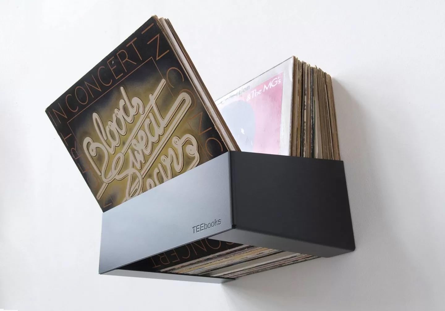 TEEbooks – 1 Schallplatten Wandhalterung 32 cm | Vinyl Regal aus Stahl Schwarz | Unsichtbares Schallplattenregal Design | Einfache Wandmontage | Hergestellt in Italien