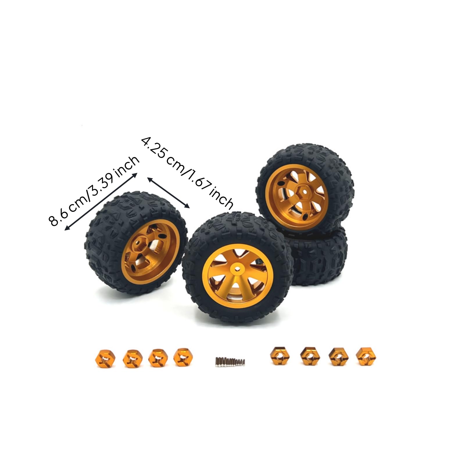 4 Pezzi Pneumatici con Cerchi in Lega di Alluminio Resistenti all’usura Ruote con Cerchi in Alluminio Durevoli per Modellismo Dinamico, Oro